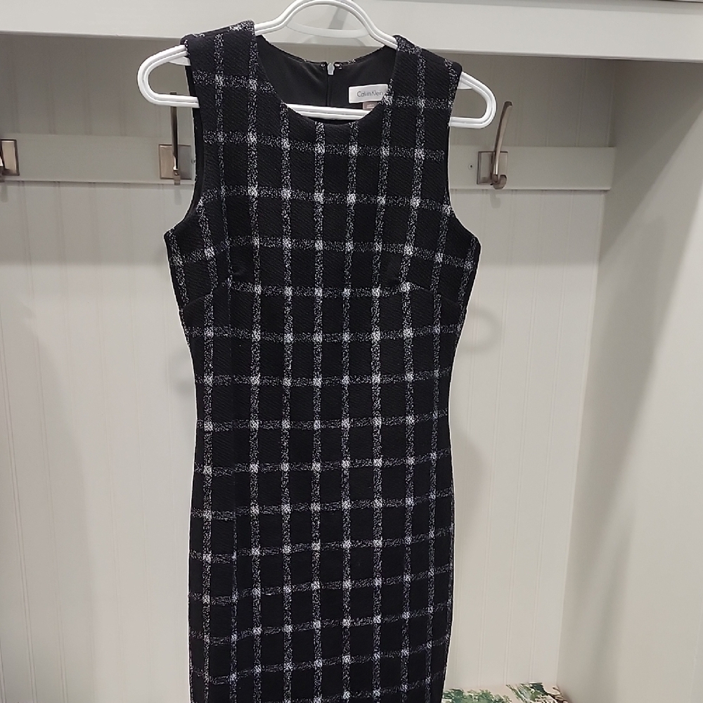 Calvin Klein Black and White Plaid Midi Dress
